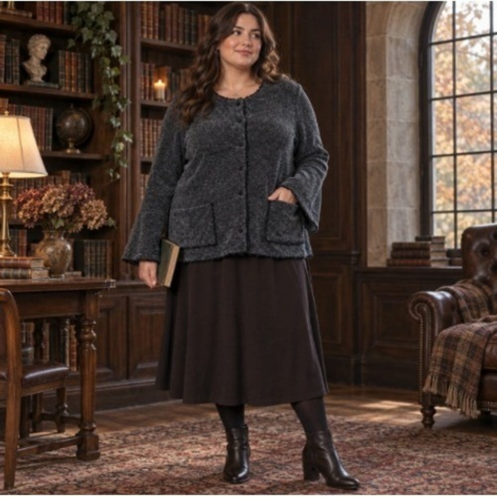 J. Jill Woman 1X Charcoal Chenille Bell-Sleeve Cardigan